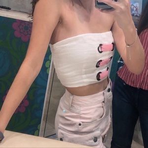 LF white tube strapless top w/pink embellishments